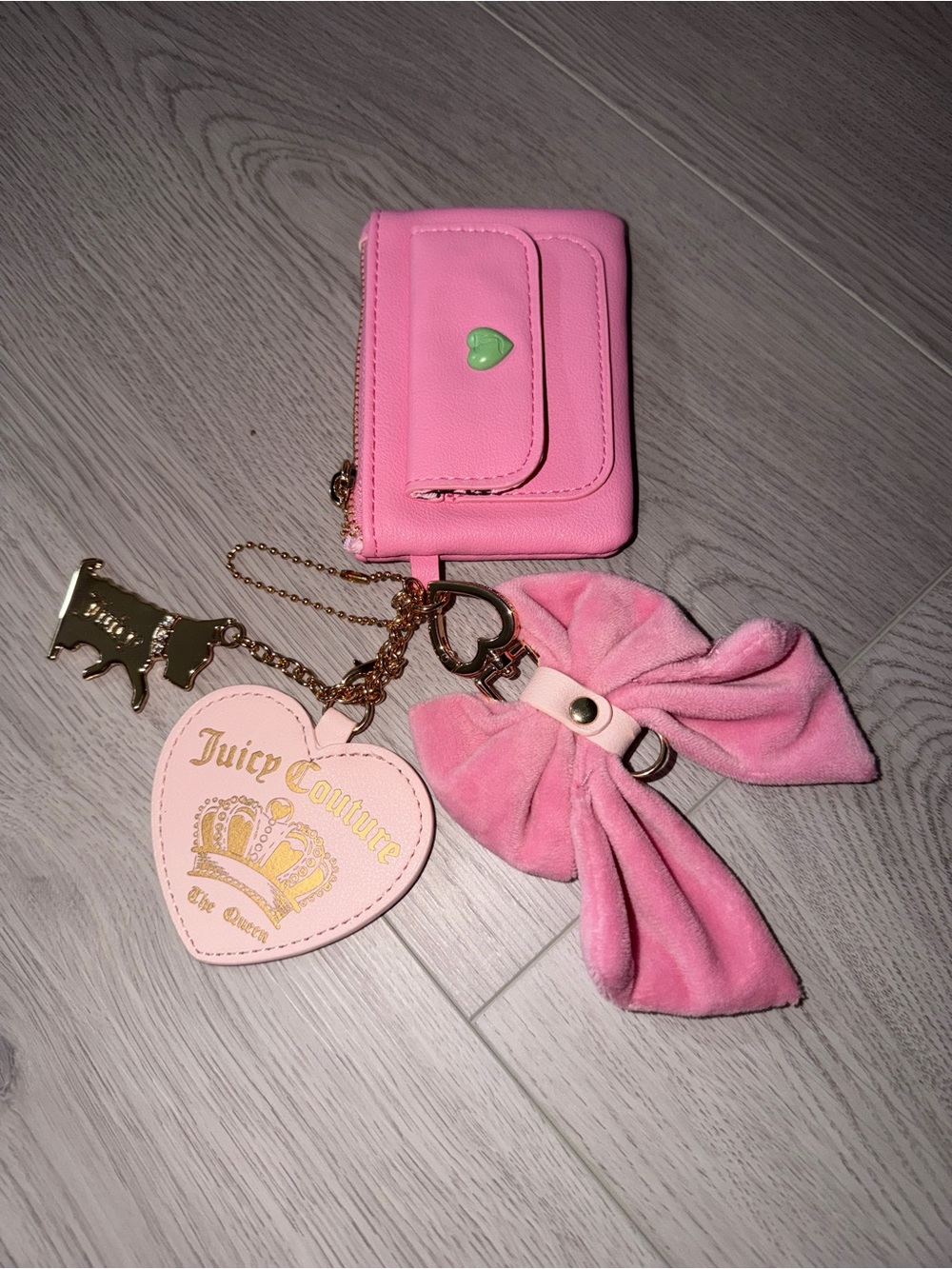 Juicy Couture Pink Wallet Charm with Heart Tag & Velvet Bow Bag Charms